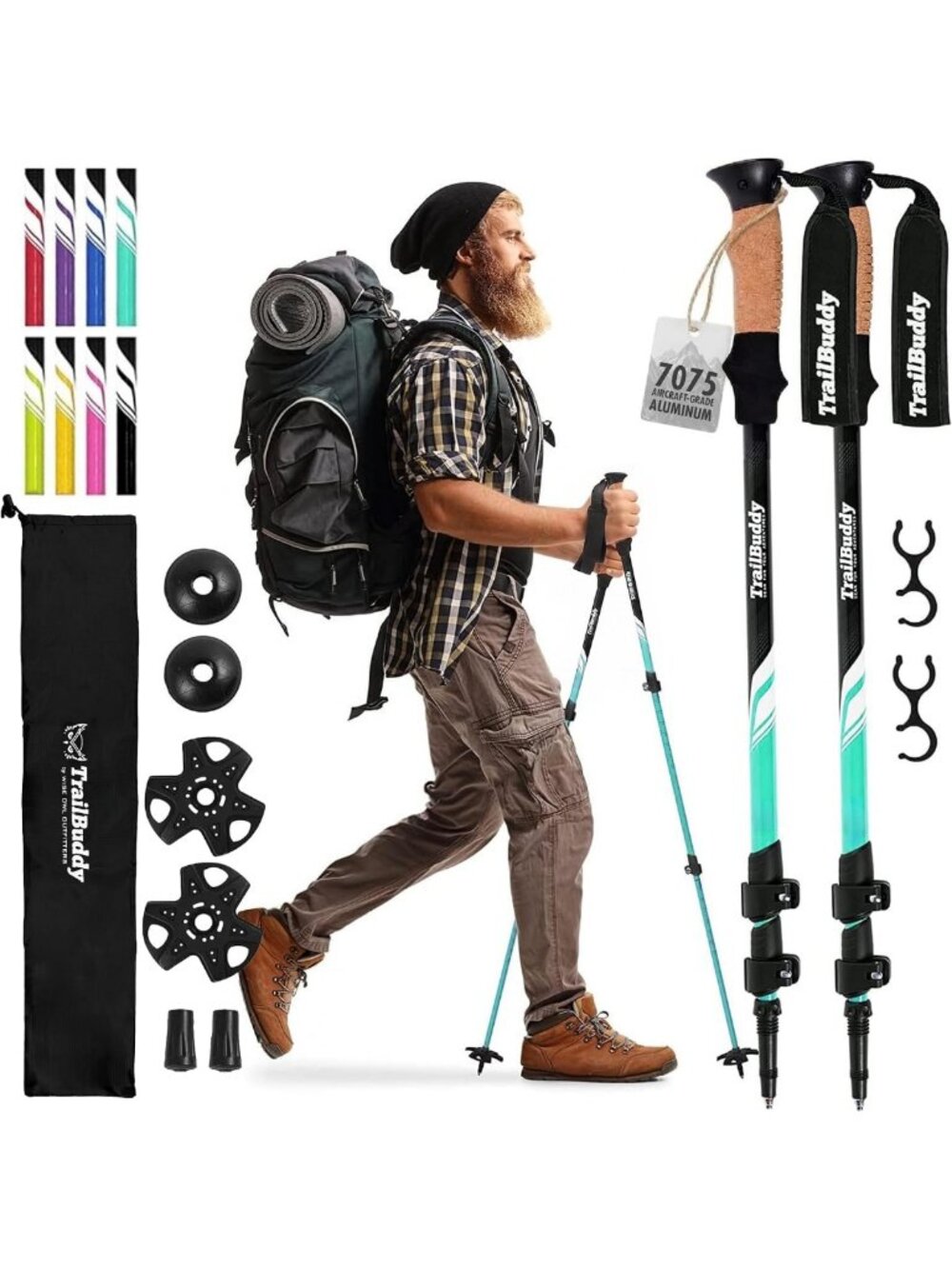Lightweight Collapsible Trekking Poles for Hiking, Travel & Balance - Adjustable